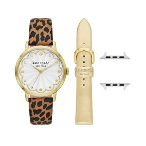 kate spade new york Women's Leopard Cross-Compatible Set, 38mm, 40mm, 41mm Bands for Apple Watch with Classic Watch Head Set - Leopard Print Gold-Tone
