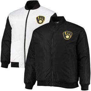 Profile Men's White, Black Milwaukee Brewers Reversible Big and Tall Satin Full-Zip Jacket - White, Black