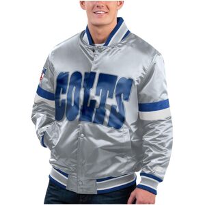 Men's Starter Gray Distressed Indianapolis Colts Gridiron Classics Home Game Satin Full-Snap Varsity Jacket - Gray