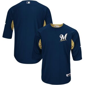 Majestic Men's Navy and Gold-Tone Milwaukee Brewers Authentic Collection On-Field 3 and 4-Sleeve Batting Practice Jersey - Navy, Gold-Tone