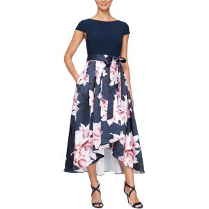 Sl Fashions Women's Cap-Sleeve Belted High-Low Dress - Navy Multi