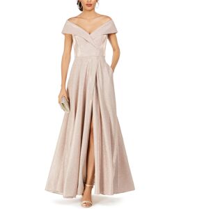 Xscape Women's Off-The-Shoulder Shimmer Wrap Style Gown - Blush Pink/Silver