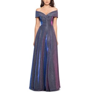 Xscape Women's Off-The-Shoulder Shimmer Wrap Style Gown - Silver/Fuschia