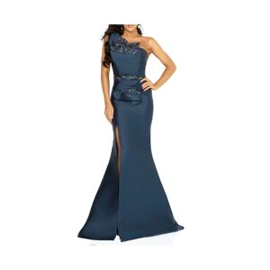 Terani Couture 3D Sculptured top with One shoulder Strap Dress - Navy