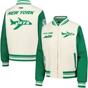 Pro Standard Women's Pro Standard Cream Distressed New York Jets Retro Classic Vintage-Like Full-Zip Varsity Jacket - Cream