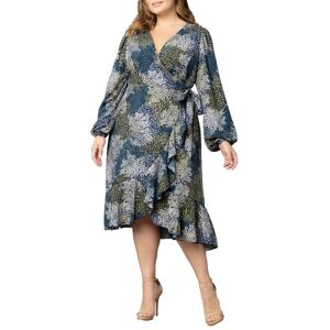 Kiyonna Women's Plus Size Julia Long Sleeve Wrap Dress - Blue impressionist print