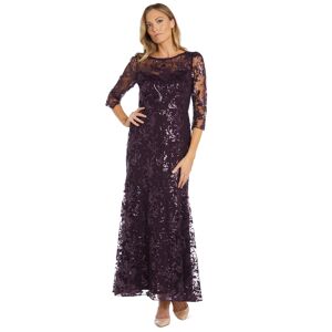 R & M Richards Women's 3/4-Sleeve Sequin Gown - Plum