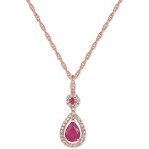 Macy's Ruby (1-1/4 ct. t.w.) and Diamond (1/3 ct. t.w.) Pendant Necklace in 14k Rose Gold (Also Available In Tanzanite) - Ruby