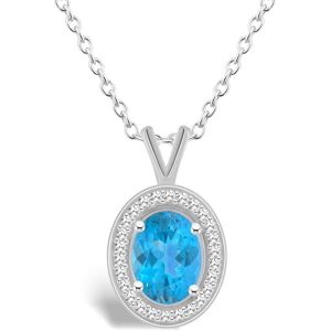 Macy's Blue Topaz (1-3/5 ct. t.w.) and Diamond (1/8 ct. t.w.) Halo Pendant Necklace in Sterling Silver - Blue Topaz