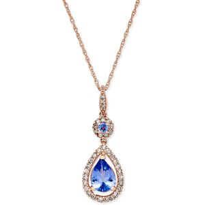 Macy's Ruby (1-1/4 ct. t.w.) and Diamond (1/3 ct. t.w.) Pendant Necklace in 14k Rose Gold (Also Available In Tanzanite) - Tanzanite