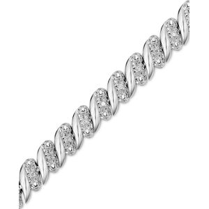 Macy's Diamond (1/4 ct. t.w.) Zig Zag Bracelet in Sterling Silver - Silver