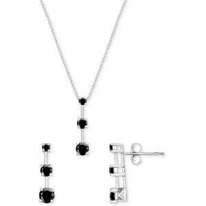 Macy's 2-Pc. Set Onyx Triple Stone Pendant Necklace & Matching Drop Earrings in Sterling Silver - Onyx