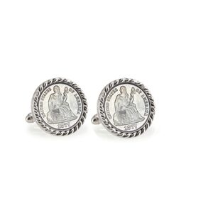 American Coin Treasures Seated Liberty Silver Dime Rope Bezel Coin Cuff Links - Silver