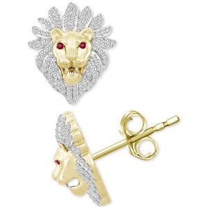 Macy's Men's Diamond (1/2 ct. t.w.) & Ruby Accent Lion Head Stud Earrings in 10k Gold - Gold