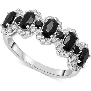 Macy's Onyx & White Topaz (3/4 ct. tw.) Oval Halo Ring in Sterling Silver - Onyx