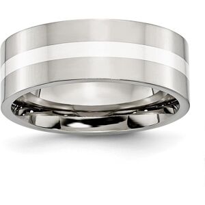 Chisel Stainless Steel Sterling Silver Inlay 8mm Flat Band Ring - Grey