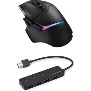 Logitech G502 X Plus Wireless Gaming Mouse (Black) with 4-Port Usb 3.0 Hub - Black