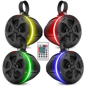 Pyle 4& x201D; Waterproof Off-Road Speakers, 800 Watt, Rgb Lights, Remote Control (2 Pairs) - Black