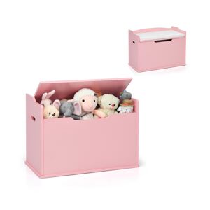 Costway Kids Toy Box Wooden Flip-top Storage Chest Bench W/ Cushion Safety Hinge - Pink