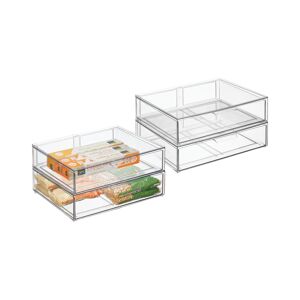 mDesign Stackable Kitchen Storage Bin Box with Pull-Out Drawer, Large - 4 Pack - Clear