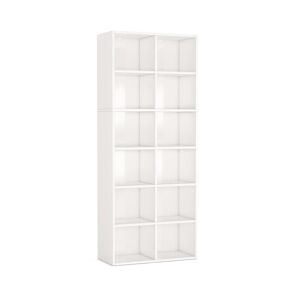 Tribesigns 71.65 Inch Tall Narrow Bookcase Bookshelf, White Modern Bookcase with 12 Cube Storage for Home Office, Vertical or Horizontal - White