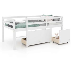 Costway Twin Size Low Loft Bed with 3 Drawers Ladder & Full-length Guardrails Storage - White