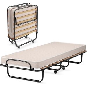 Slickblue Portable Folding Bed with Memory Foam Mattress and Sturdy Metal Frame Made in Italy - Beige