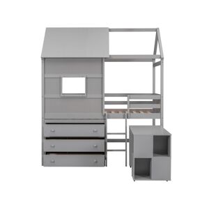 Simplie Fun Twin Size House Loft Bed With Storage Desk And 3 Drawer Chest - Gray
