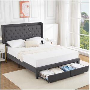 gaomon Bed Frame with Headboard and 2 Storage Drawers, Upholstered Bed Frame with Type-c & Usb Port, Noise-Free, No Box Spring Needed, Easy Assembly F