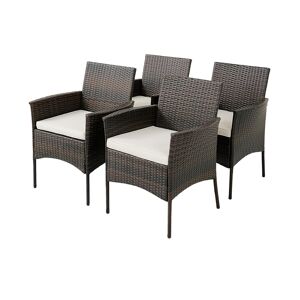 Costway Set of 4 Patio Rattan Dining Chairs Cushioned Seat Curved Armrests - Grey