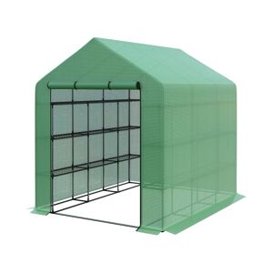 Outsunny Greenhouse 8' x 6' x 7', Walk-in Hot House, 18 shelves, for Plants - Green