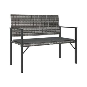 Vidaxl 2-Seater Patio Bench with Cushion Gray Poly Rattan - Grey