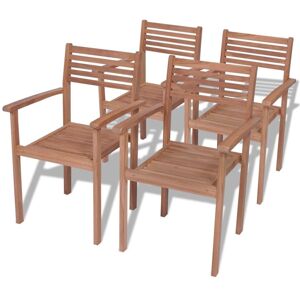 Vidaxl Stackable Patio Chairs 4 pcs Solid Teak Wood - Brown