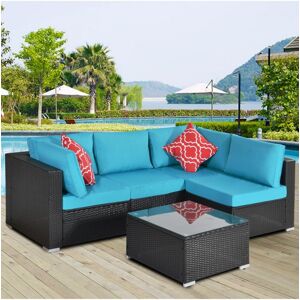 Simplie Fun Outdoor Garden Patio Furniture 5-Piece Pe Rattan Wicker Cushioned Sofa Sets with 2 Pillows and Coffee Table.outdoor couch outdoor sectiona