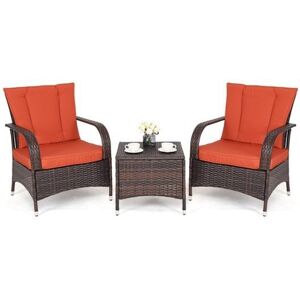 Slickblue 3PCS Outdoor Patio Rattan Wicker Furniture Set-Orange - Orange