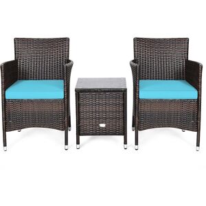 Slickblue 3 Pcs Outdoor Rattan Wicker Furniture Set - Blue