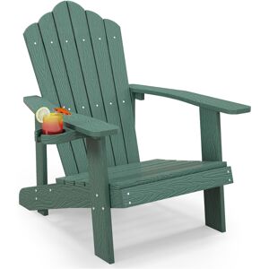 Gymax Patio Hips Outdoor Weather Resistant Slatted Chair Adirondack Chair w/ Cup Holder - Green