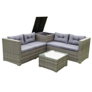 Simplie Fun 4 Piece Patio Sectional Wicker Rattan Outdoor Furniture Sofa Set with Storage Box Grey - Grey