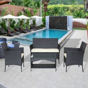 Simplie Fun Patio outdoor rattan furniture -4 piece loveseat +2 armchair+coffee table for garden 4 Pc Garden Patio Furniture ---------White cushion