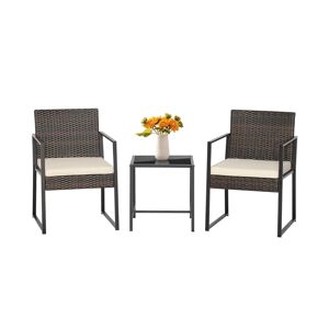 Costway 3pcs Patio Furniture Set Heavy Duty Cushioned Wicker Rattan Chairs Table - White