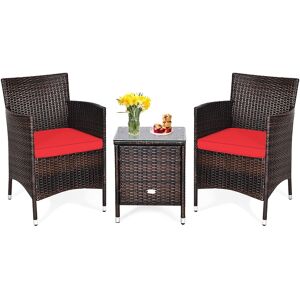 Costway Outdoor 3 Pcs Pe Rattan Wicker Furniture Sets - Red