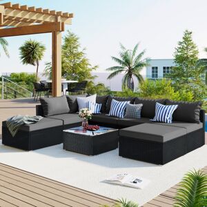Streamdale Furniture 8-Pieces Outdoor Patio Furniture Sets, Garden Conversation Wicker Sofa Set, Single Sofa - Gray