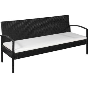 vidaXL 3 Seater Patio Sofa with Cushions Black Poly Rattan - Black