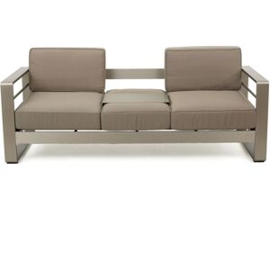 Noble House Cape Coral Outdoor Loveseat Sofa with Tray - Khaki