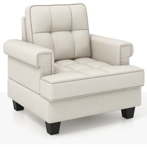 Slickblue Mid-century Modern Accent Armchair Tufted Linen Club Chair - Beige