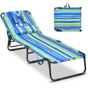 Sugift Beach Chaise Lounge Chair with Face Hole and Removable Pillow - Blue