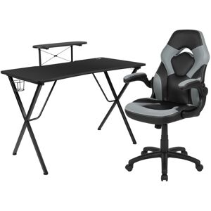 Emma+oliver Gaming Desk And Racing Chair Set With Headphone Hook, And Monitor Stand - Gray