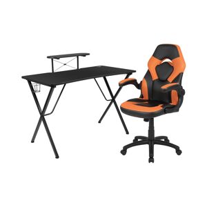 Emma+oliver Gaming Desk And Racing Chair Set With Headphone Hook, And Monitor Stand - Orange