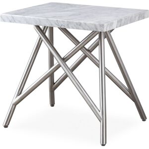 Furniture Coral Carrara Marble End Table - White Marble, Brushed Stainless Steel