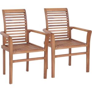 Vidaxl Stacking Dining Chairs 2 pcs Solid Teak - Brown